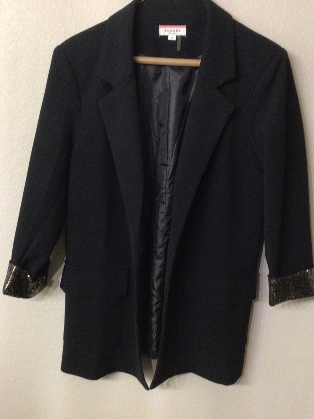 Andree Black blazer with sequin cuffs. Size small. Excellent shape.